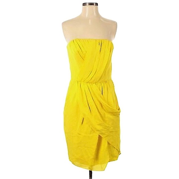 𝅺ALI Ro Golden Yellow Strapless Silk Cocktail Dress Size 6 - Picture 1 of 10